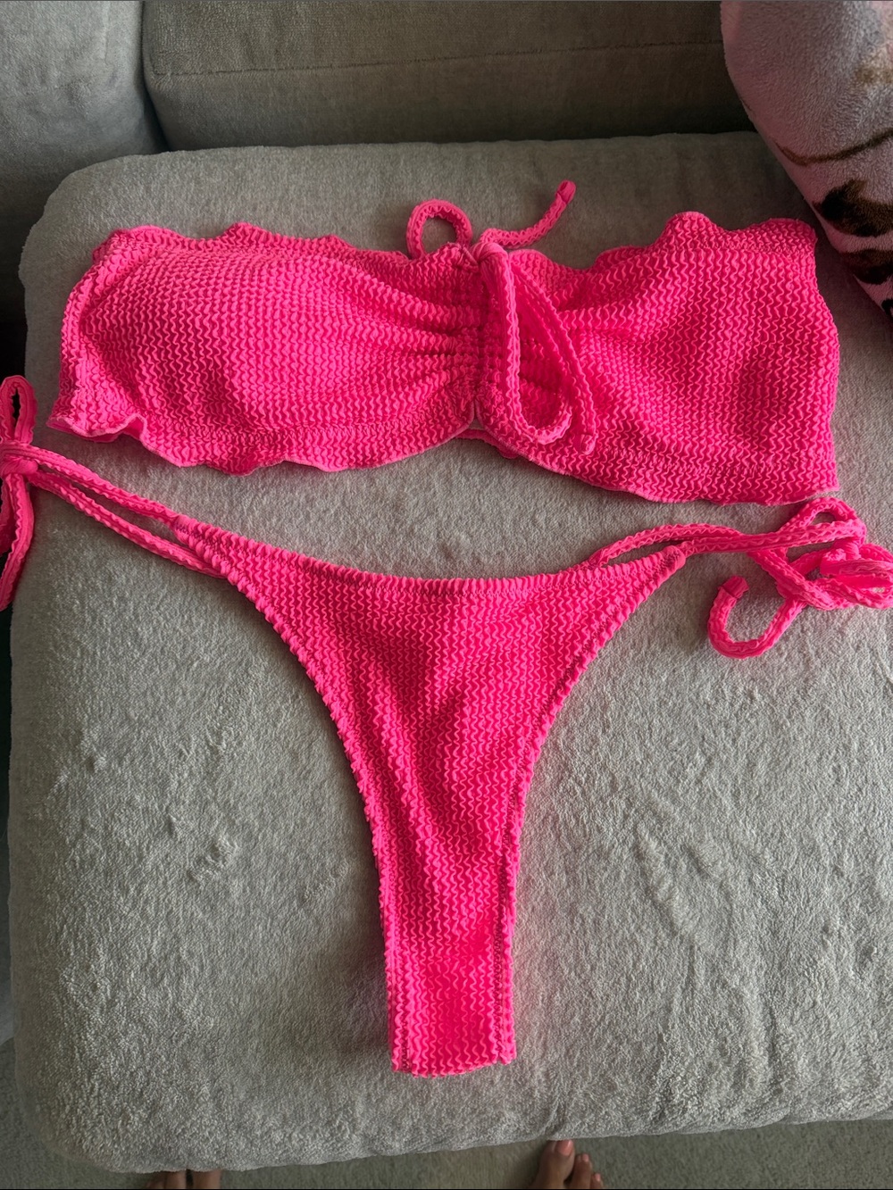 Hot Pink Crochet Tie Bikini Set